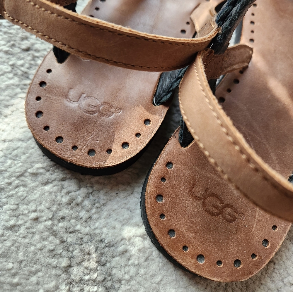 UGG Black Raee Leather Sandals Size 7 - Picture 6 of 6